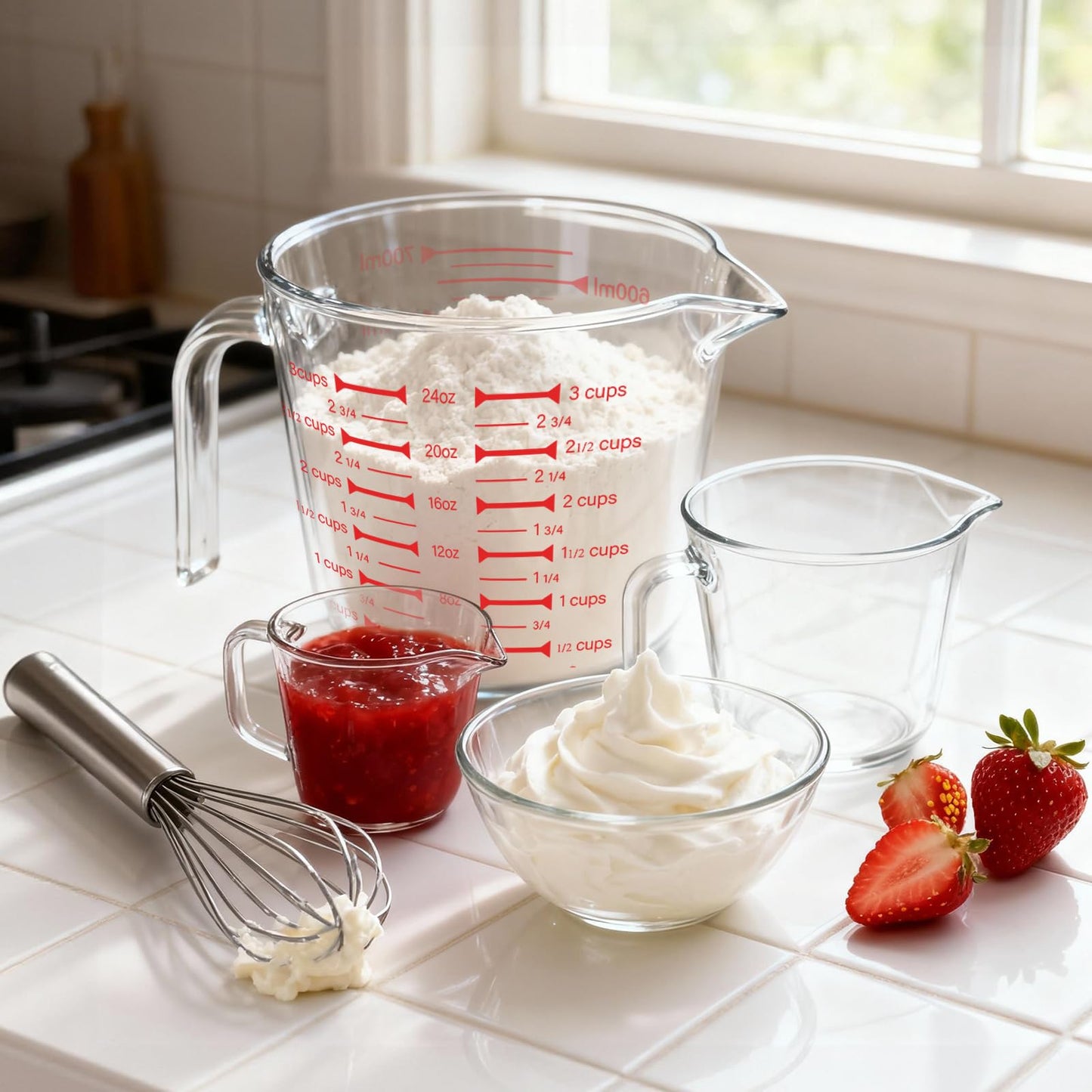 BCnmviku Glass Measuring Cups High Borosilicate [Insulated Handle | 24OZ 3CUP 700ml V-Shaped Spout]For Prepping Baking and Cooking Preheated Oven Dishwasher Freezer and Microwave Safe