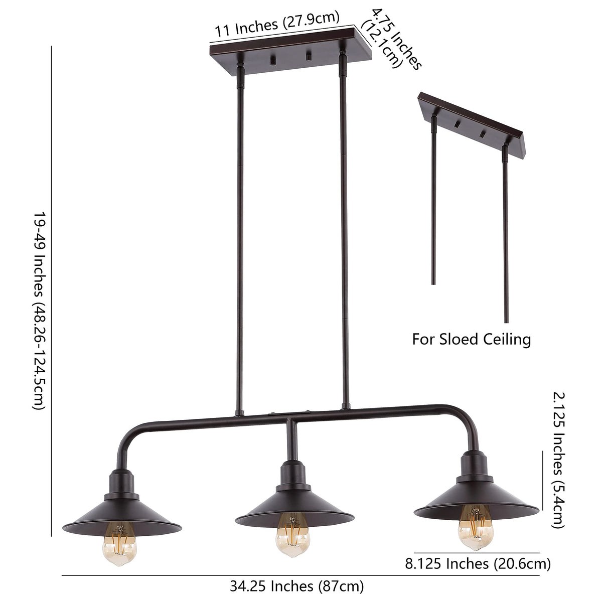 JONATHAN Y 34.25" Oil Rubbed Bronze 3-Light Pendant for Kitchen Island, Modern Farmhouse Industrial Metal Ceiling Light with LED Bulbs, Iron Shade (JYL1113A)
