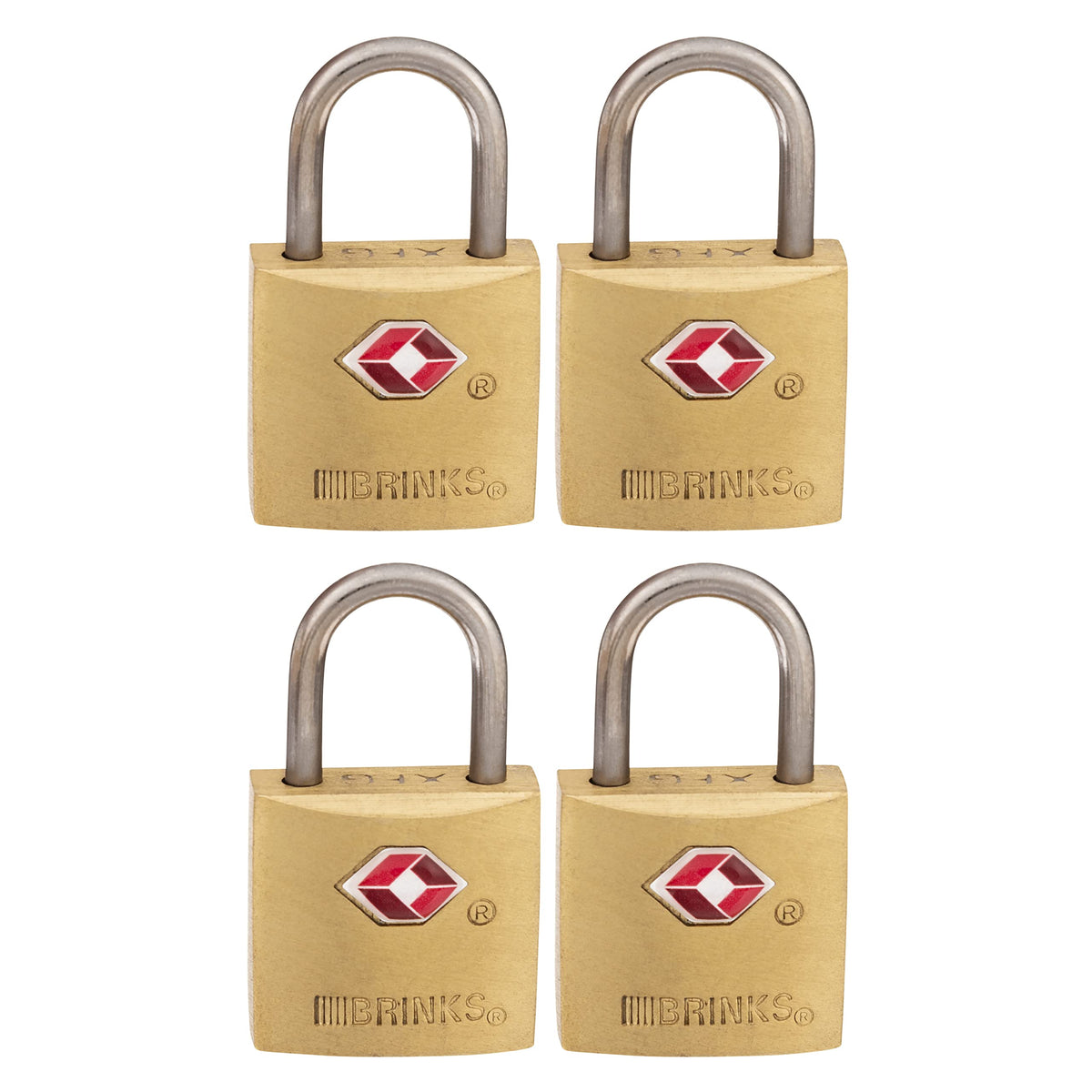 BRINKS TSA Approved Padlock, 22mm Solid Brass, Chrome-Plated with Hardened Steel Shackle, TSA Locks for Luggage, 4-Pack