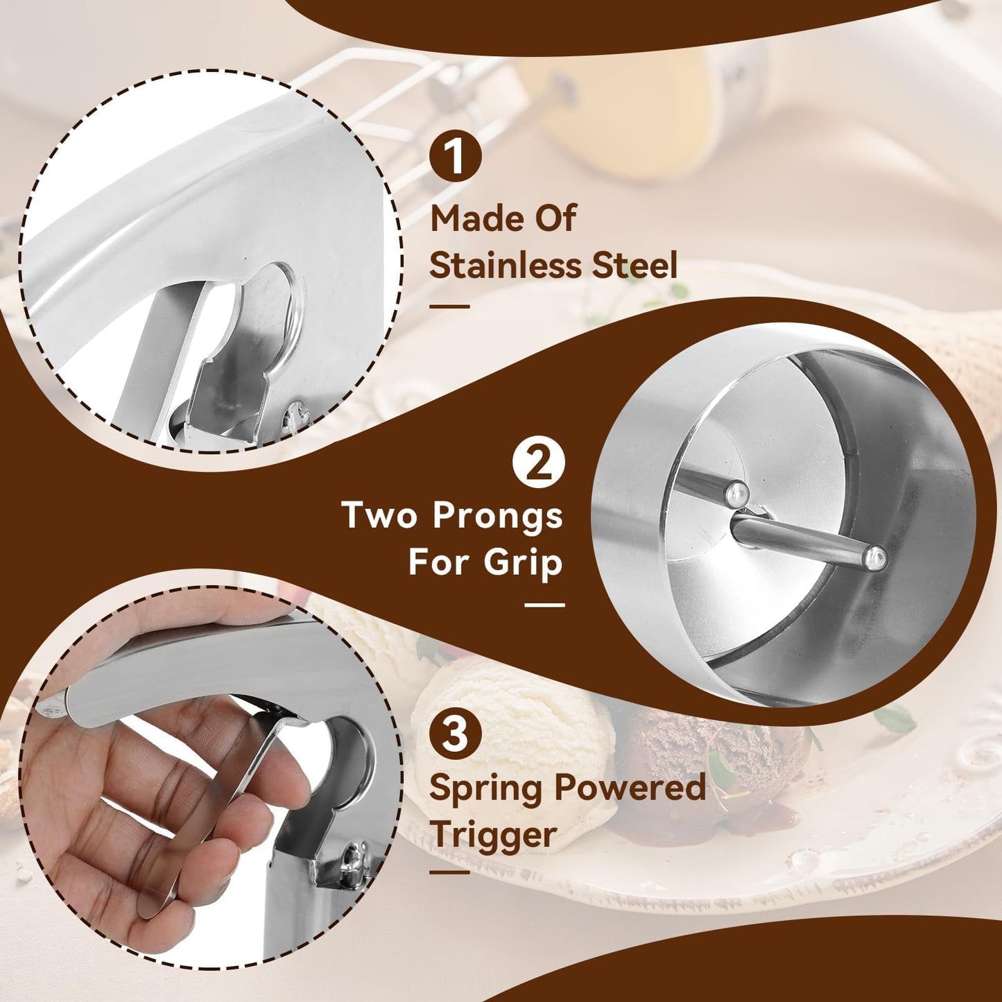 2Pcs Thrifty Ice Cream Scoop, Cylinder Stainless Steel Big Old Fashion Style Ice Cream Scoop with Trigger for Cream, Mashed Potato, Cookie Scoop Spoon