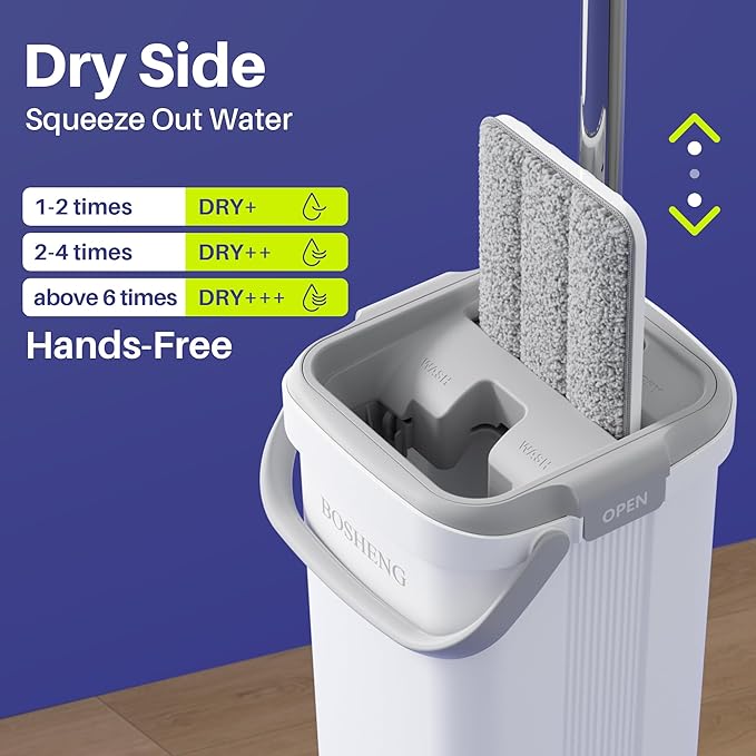 Mop and Bucket Set, Flat Mops for Floor Cleaning, Wall Mop with 60" Extensible Handle, Hardwood Floor Mop with 6 Microfiber Pads