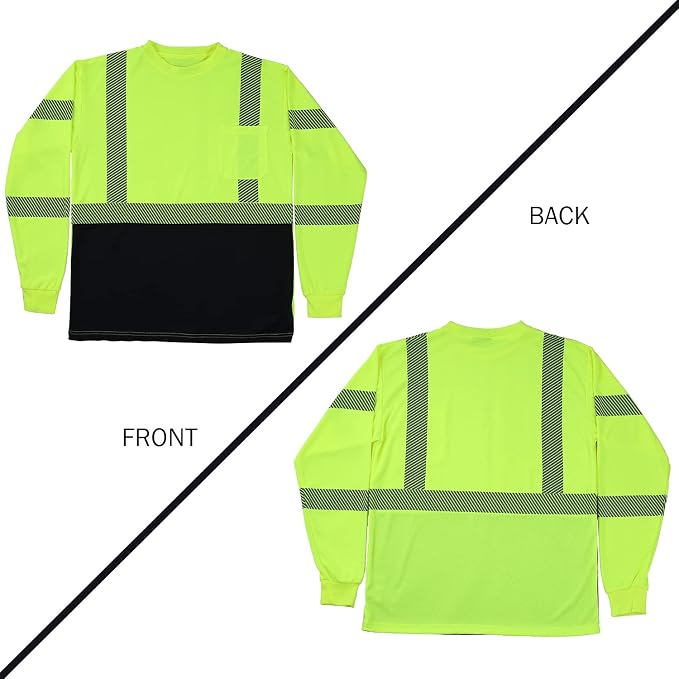 VENDACE 3 Pcs Safety T Shirts Reflective High Visibility Hi Vis Long Sleeve Construction Work Shirts for Men (Mixed,XL)