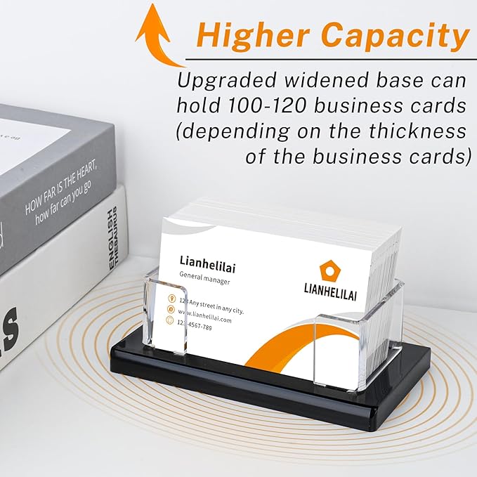2Pack Acrylic Business Card Holder Black Enlarged Holds 120 Cards for Office/Exhibition/Restaurant Desk/Counter Display Name Card Organizer Stand