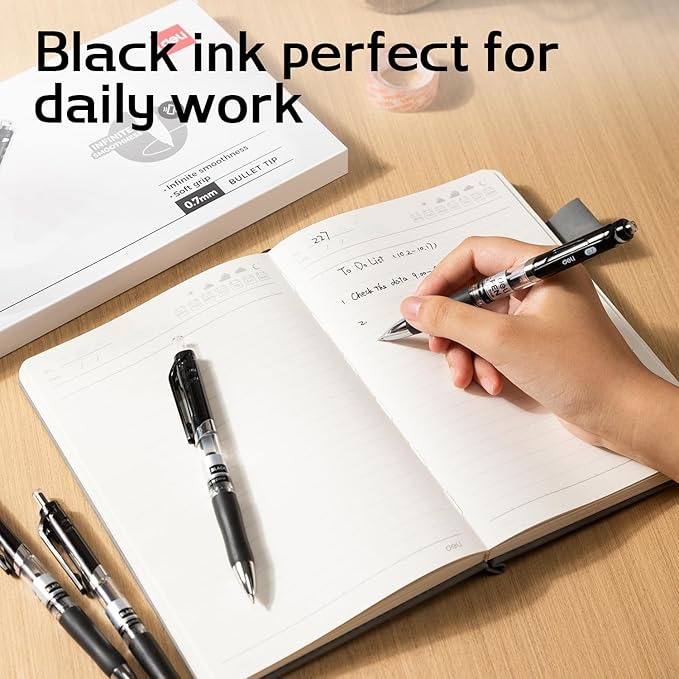 deli Gel Pens, 30 Pcs Retractable Pens Black Ink, Medium Point Pen Bulk 0.7mm, Smooth Writing, Fast Dry, No Bleed for Journaling Note Taking, Home School Office Supplies
