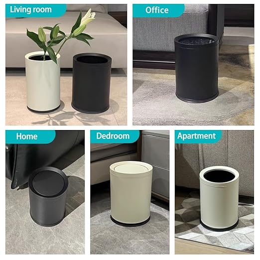3.1Gallon/12L Modern Metal Bathroom Trash Can with Lid,Light Luxury,Elegant Waste Basket,Black Garbage Can,for Bathroom,Bedroom,Living Room, Kitchen,Office,Bank (12L-Black)