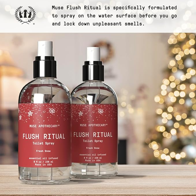 Muse Apothecary Flush Ritual - Aromatic & Refreshing Toilet Spray, Use Before You Go, 8 oz, Infused with Natural Essential Oils - Fresh Snow, 2 Pack
