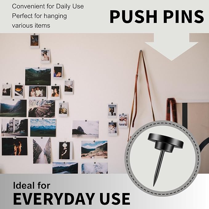 30 PCS Metal Black Push Pins for Wall Clear Thumb Tacks for Walls Flat thumbtacks Push pin for Bulletin Board Shadow Box Display Thumbtack for Cork Board