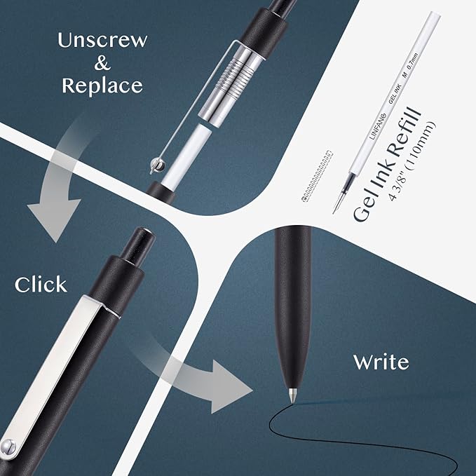 LINFANC 6 Pcs Gel Pens Ballpoint, Metal Barrel Medium Point 0.7 mm Quick Dry Black Ink Cute Pens for Journaling, Smooth Writing Gel Pen, Cute School Supplies Office Supplies Gifts for Women