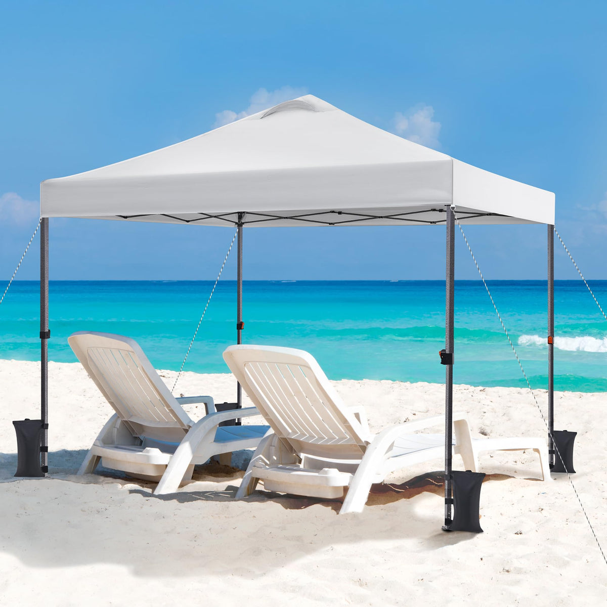 Yaheetech 10x10 Pop up Canopy Tent, Commercial 150D Silver Coated Fabric Outdoor Instant Tent w/Wheeled Bag, 4 Sandbags, 8 Stakes & 4 Ropes for Parties, Camping, Beach, White