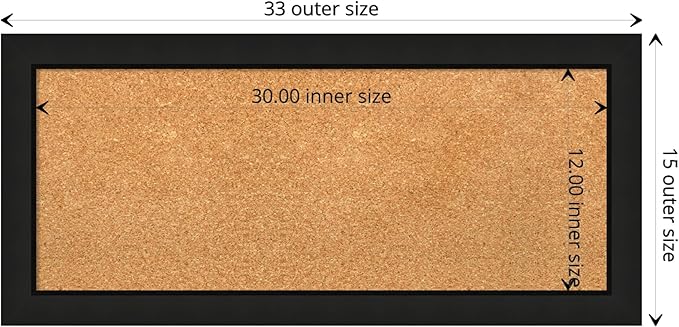 Amanti Art Natural Cork Board for Wall, 15x33 Vision Board with Black Wood Frame, Medium Corkboard Office Decor for Home Organization, Casual Corkboard Pinboard to display items for home organization