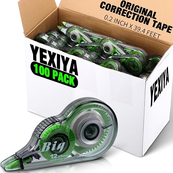 Yexiya 100 Pcs Correction Tapes Original Correction Wide Eraser Applicator Easy to Use Applicator Translucent Tapes Shows for Office Note Journal Scrapbooking, 0.2 Inch x 39.4 Feet
