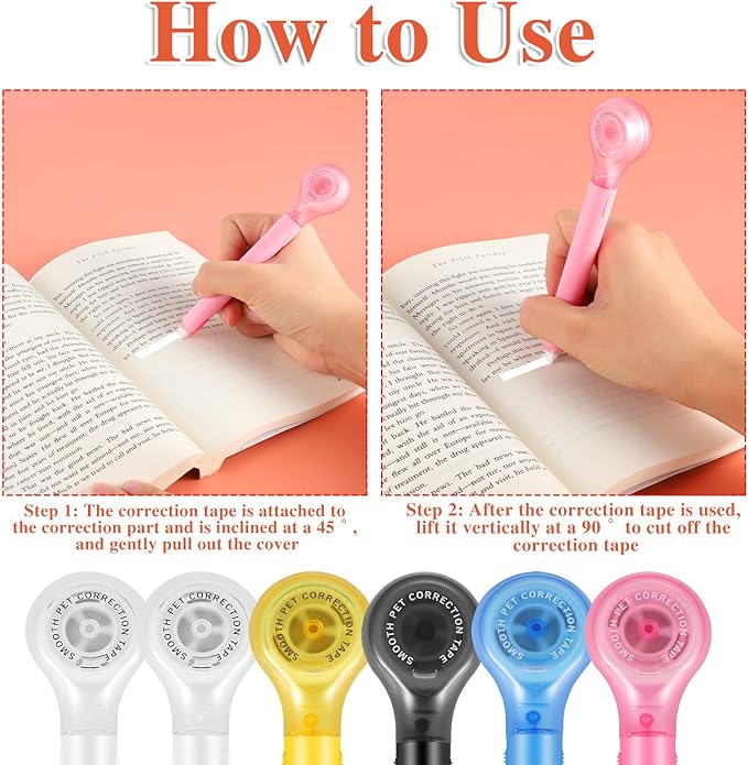 BESARME 6 Pieces Correction Tape Pen, Push Pull Protective, Easy to Use Applicator for Instant School Office Supplies, 1/5 X 236 Inch