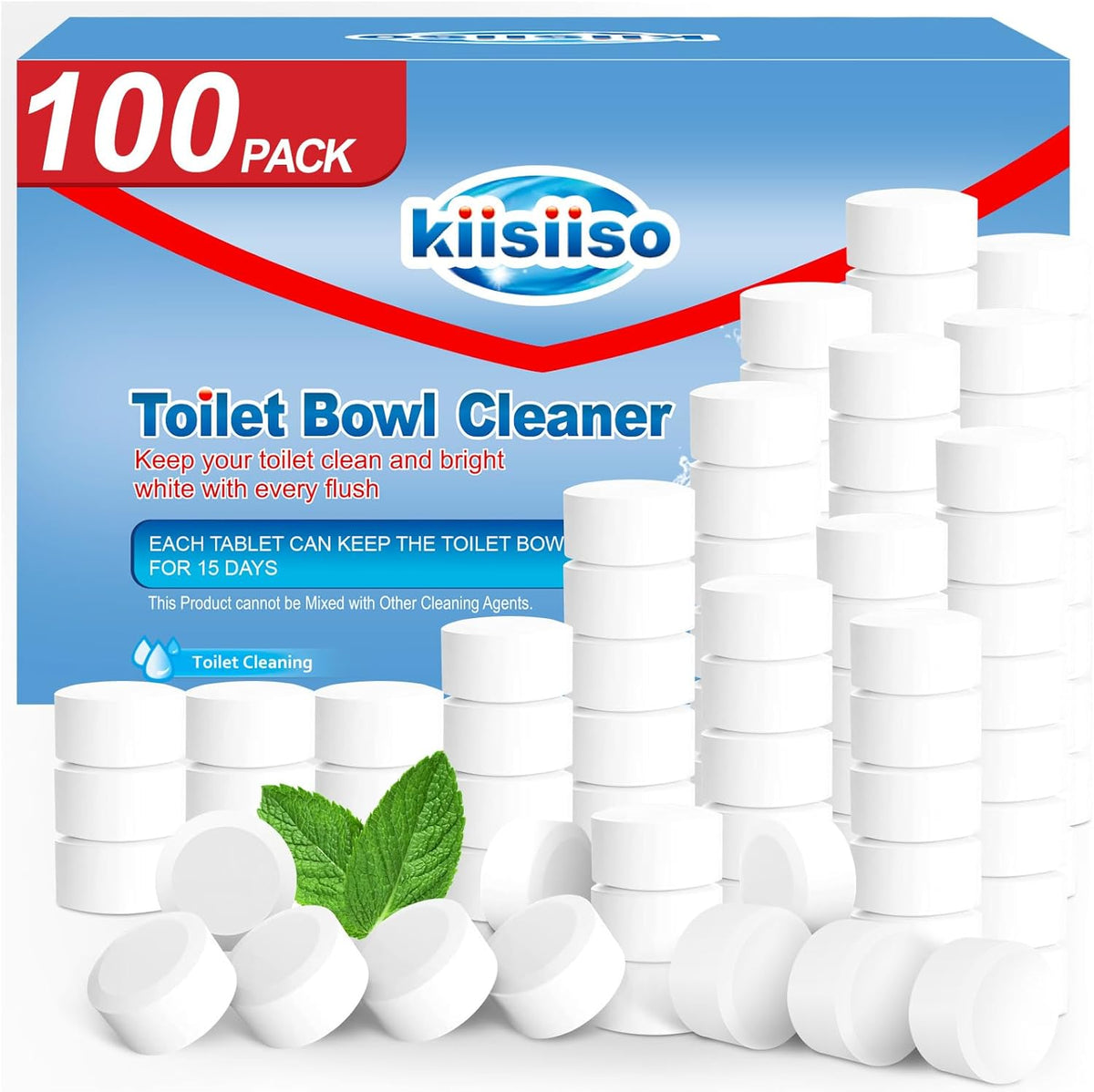 KIISIISO Toilet Bowl Cleaner Tablets 100 PACK, Automatic Bleach Toilet Tank Cleaners, Bathroom Long-Lasting Freshness, Slow-Releasing Powerful Deodorizing & Descaling