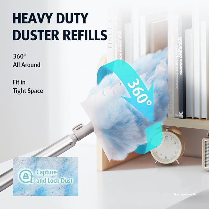 6ft Extendable Duster Handle with 40 Pcs, Compatible with Swiffer Duster, Disposable Microfiber Dusting Pads for Home Cleaning, Ceiling, Fan, Window, Hard-to-Reach Areas