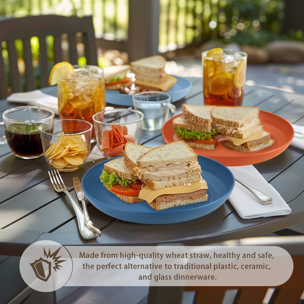 Homienly Dinner Plates, Deep Plate Set, Alternative to Plastic Plates, Microwave and Dishwasher Safe Wheat Straw Plates for Kitchen, Camping, Unbreakable Plate with 6 Colors, Set of 6 (9 Inch, Multi)