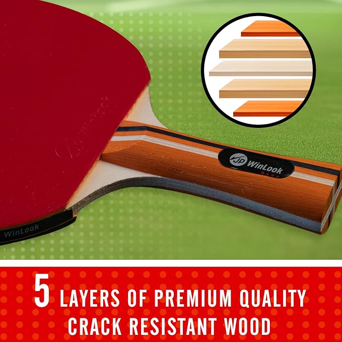 JP WinLook Ping Pong Paddles Sets - Portable Table Tennis Paddle Set with Ping Pong Paddles Professional Case & Ping Pong Balls - Premium Table Tennis Racket Player Set for Indoor & Outdoor Games