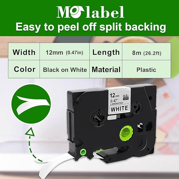Label Tape Compatible with Brother Tze-231, 12mm 0.47" Black on White Laminated Tape for P-Touch Label Maker PT-D210 D220 H110 D410 P710BT H111 1070, 6 Pack