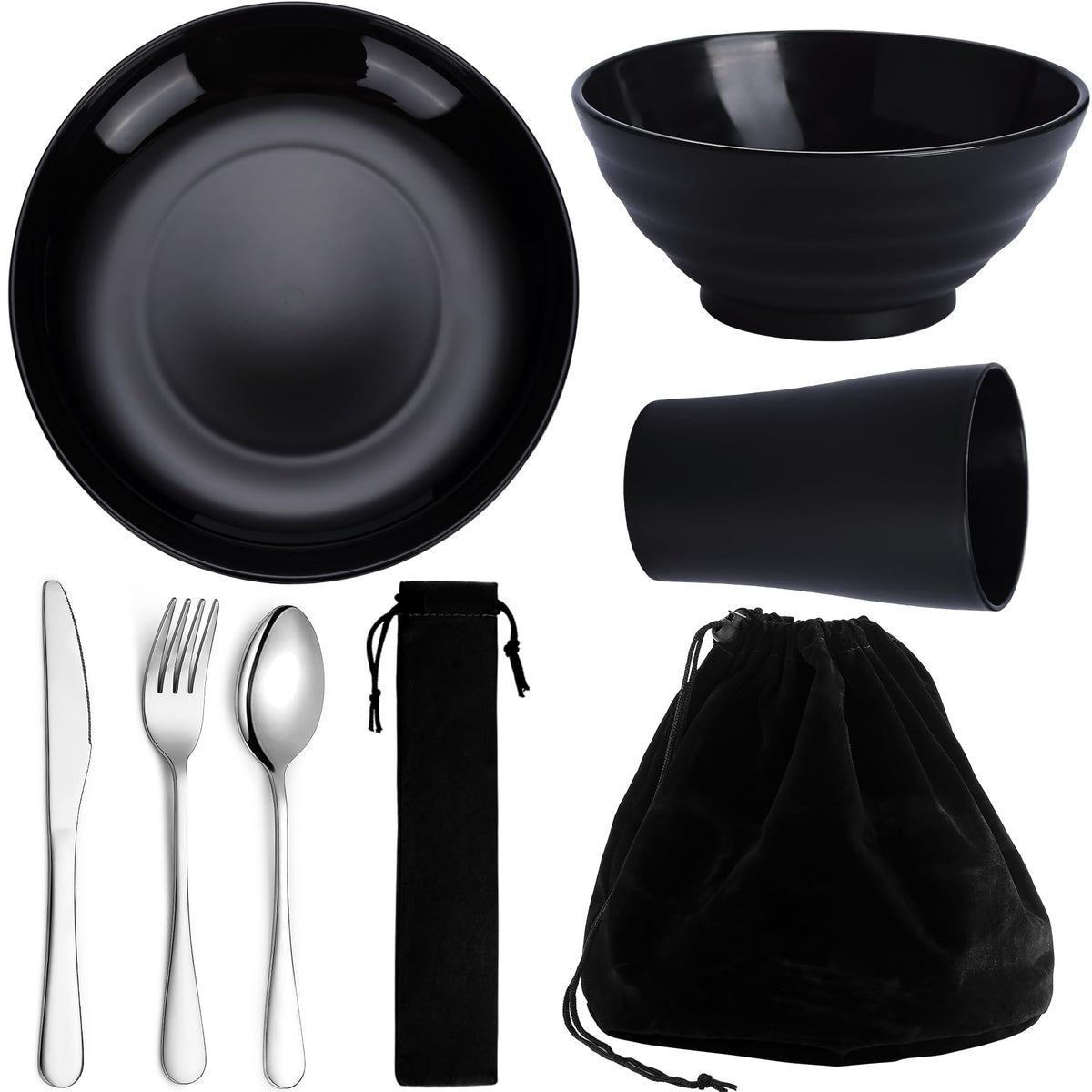 Kyraton Camping Utensils, Portable Travel Silverware Set with Reusable Light Weight Mug, Bowls and Plate, Stainless Steel Cutlery Set, Camping Mess Kit for 1 Person