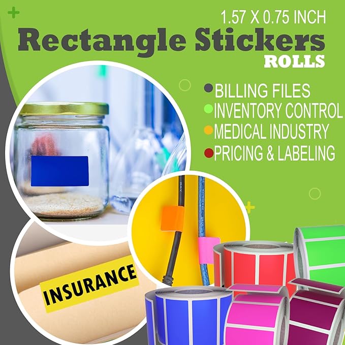 Purple Sticker Label Rolls 1.57" x 0.75", 5 Rolls- 2500-Pack, Rectangular Easy Write Labels 40mmx19mm by Royal Green
