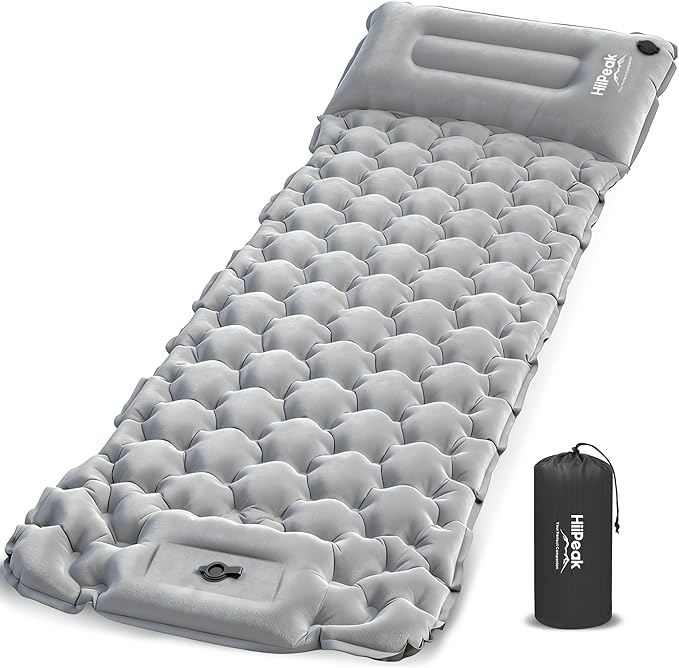 HiiPeak Camping Sleeping Pad, Suede Top Camping Mat with Pillow, Built-in Foot Pump Inflatable Sleeping Pads Compact for Camping Backpacking Hiking Traveling Tent