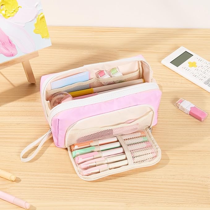 Sooez Big Capacity Pencil Case, Extra Large Pencil Pouch with Zipper Pocket, Wide Opening Pencil Bag, Portable Stationery Organizer, Cute Aesthetic School Office Supplies for Teens Girls, Purple