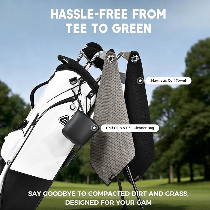 Tecoom Magnetic Golf Towel-Black, Premium Ultra Absorbent Waffle Microfiber, Golf Club and Ball Cleaning Bag with Three-Layer Waterproof Fabric Technology