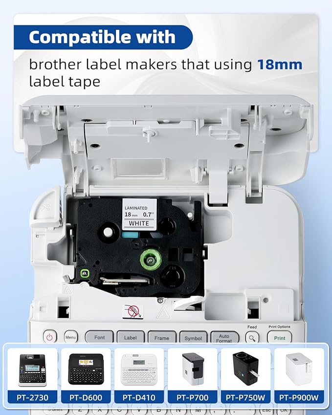 Label KINGDOM 18mm 0.7 Inch Laminated White Tape Replace for Brother Label Maker Tape TZe-241 Compatible with P Touch TZ TZe 3/4" Black on White TZE241 for PTD410 PT-D400 PT-D610BT PTD600, 3-Pack