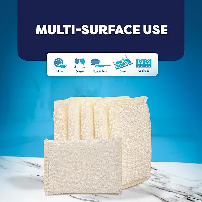 6 Scrub Sponges Kitchen by SCRUBIT, Multi-Purpose Scouring Pads, Non-Scratch Cleaning Sponges for Dishes, Pots & Non-Stick Cookware - Long Lasting Dish Scrubbers for Kitchen, Bathroom & More