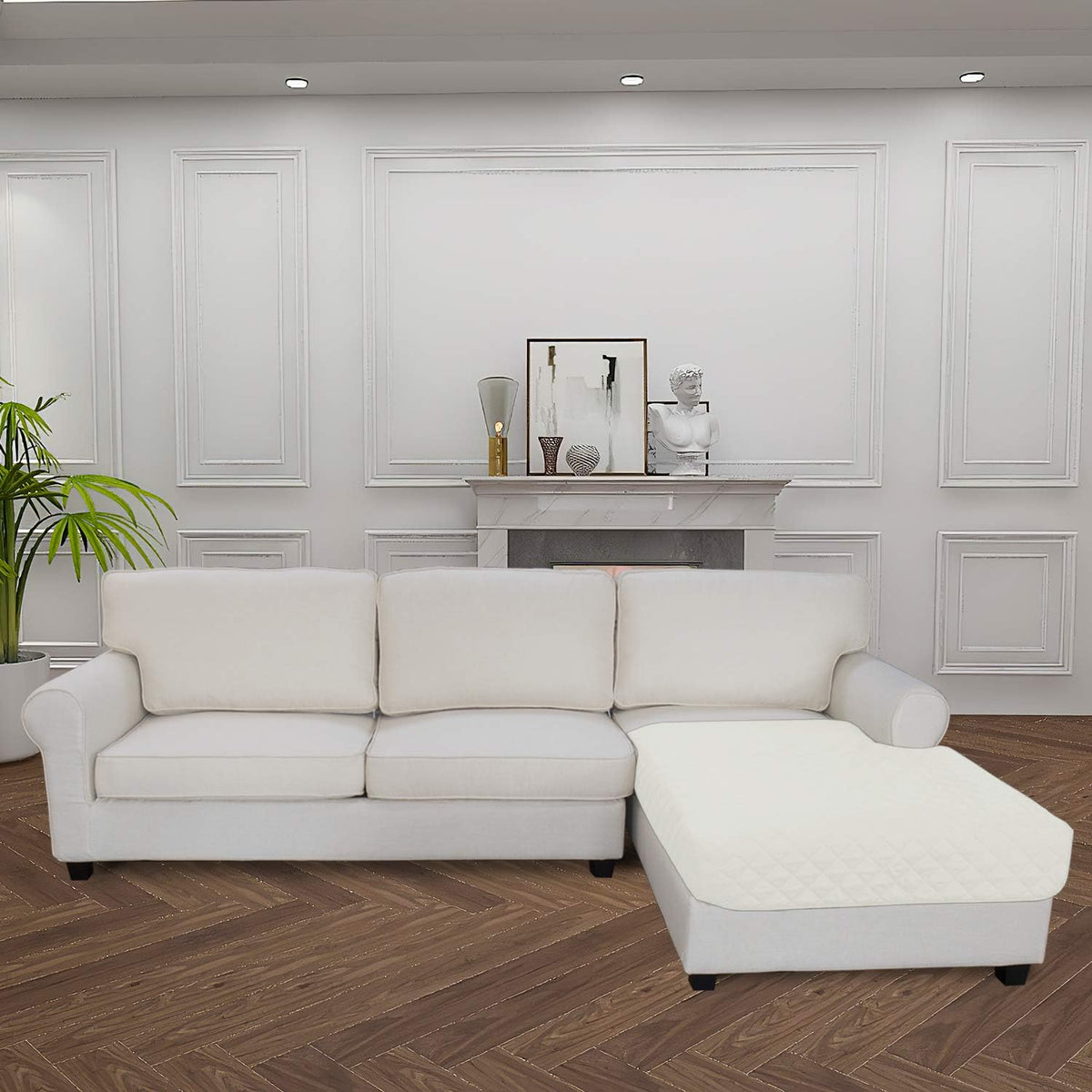 Easy-Going Sectional Couch Covers for Dogs L Shape Sofa Cover Reversible Sofa Slipcover Chaise Lounge Cover Furniture Protector Cover for Pets Dog Cat (42 x 52inches, Ivory/Ivory)