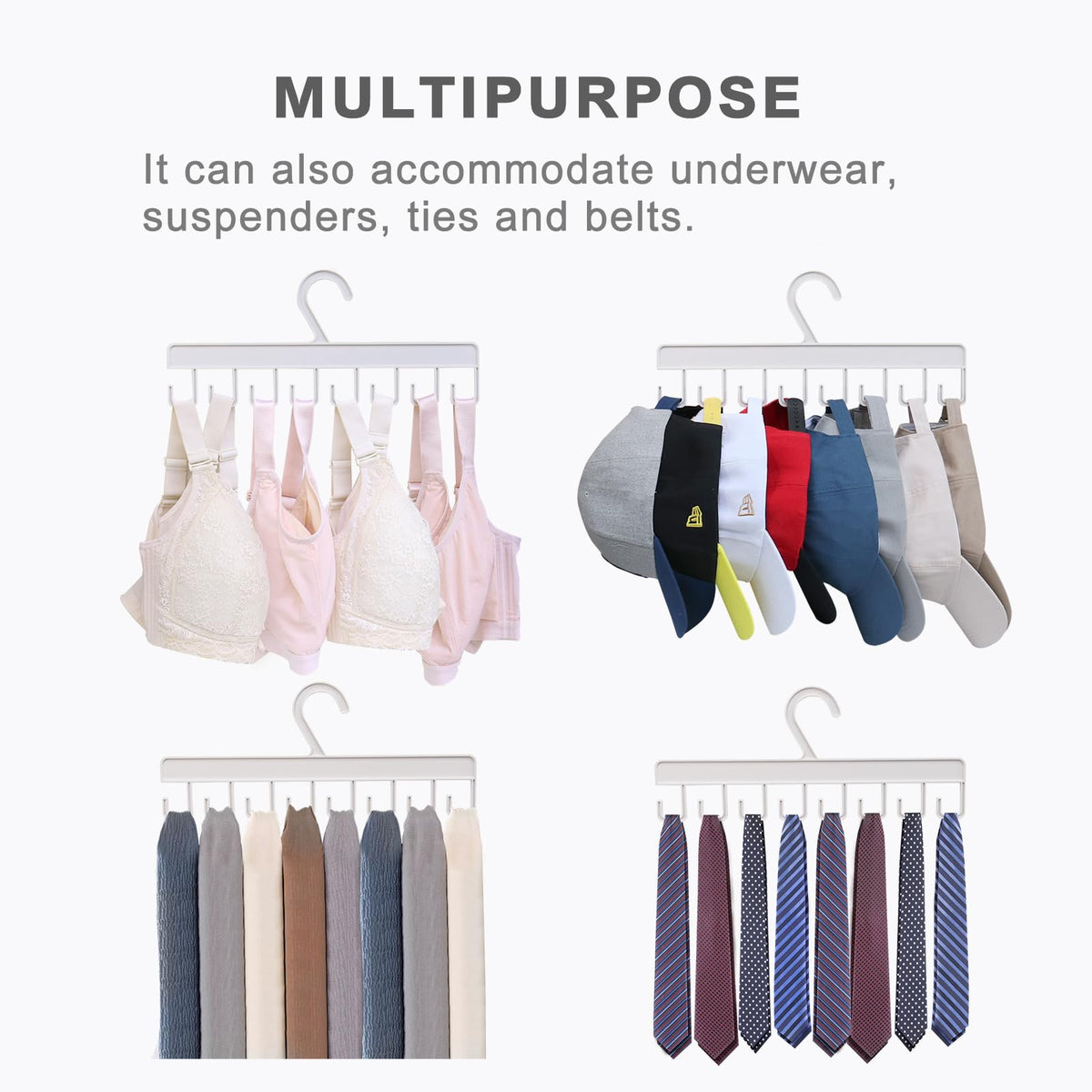 2Pcs Hat Hangers for Closet, Hat Organizer for Baseball Caps, Hat Racks with 16 Hooks