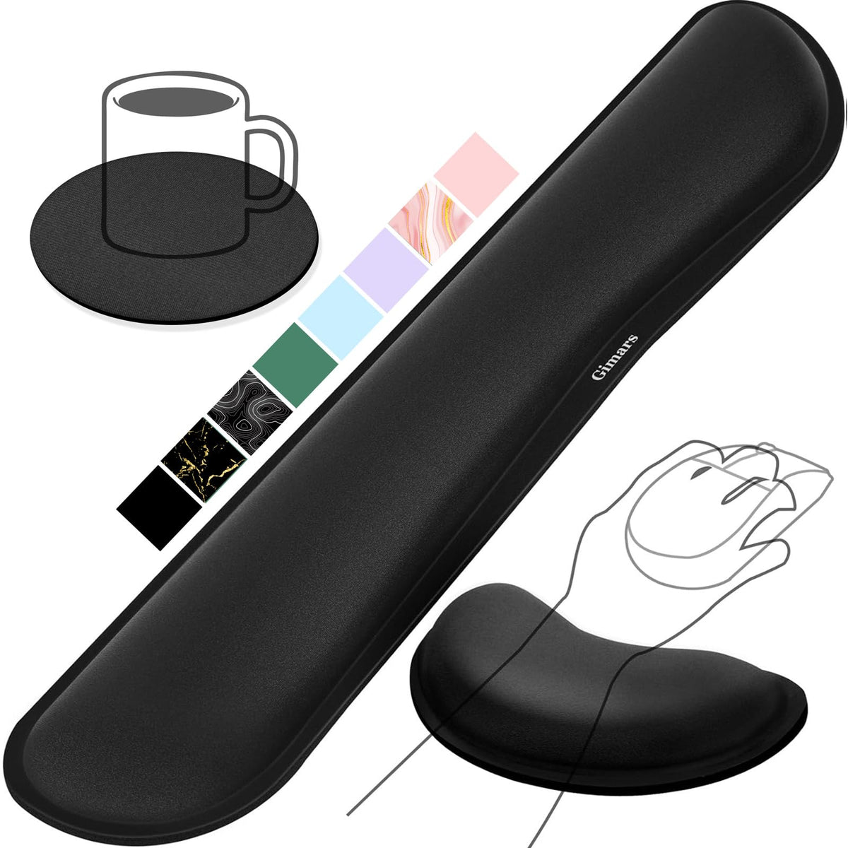 Gimars Upgrade Enlarge Silky Gel Memory Foam Keyboard Wrist Rest, Wrist Rest for Computer Keyboard, Ergonomic Design for Typing Pain Relief, Mousepad Rests, Wrist Support for Office, Gaming, Black