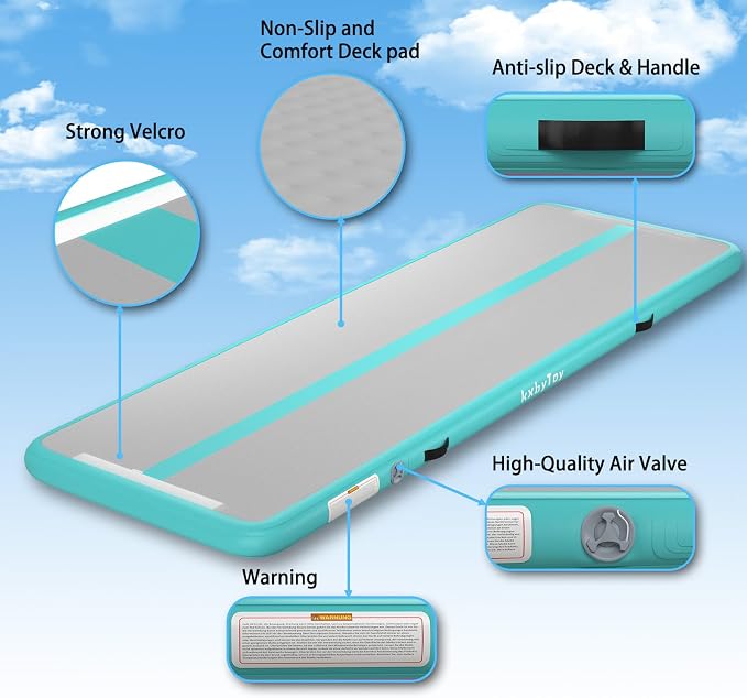 Air Mat Tumble Track 4 inches Thickness Inflatable Gymnastics Mat for Home Use/Training/Cheerleading/Yoga 10/13/16/20ft with Electric Air Pump