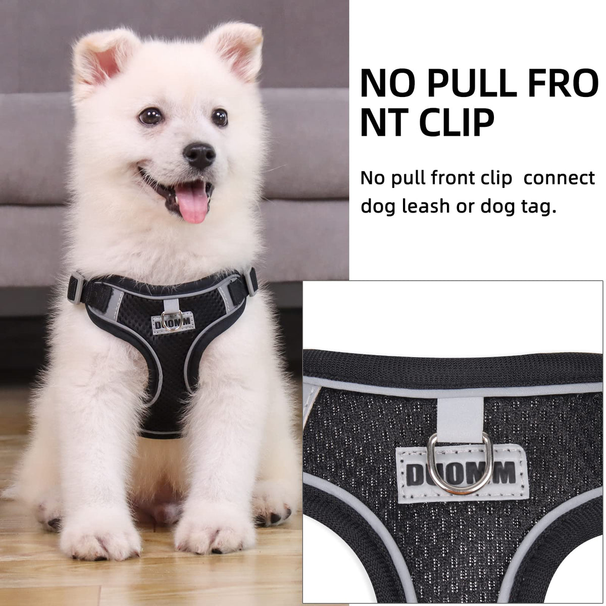 rennaio Dog Harness No Pull, Adjustable Puppy Harness with 2 Leash Clips, Ultra Breathable Padded Dog Vest Harness, Reflective Dog Harness and Leash Set for Small and Medium Dogs (Black, XL)
