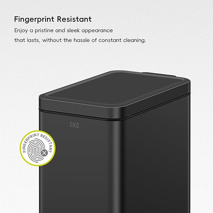 EKO Small Bathroom Trash Can with Lid Soft Close, Step Pedal, 10 Liter / 2.6 Gallon Stainless Steel Garbage Can with Removable Inner Bucket, Anti-Fingerprint Finish (Matte Black)