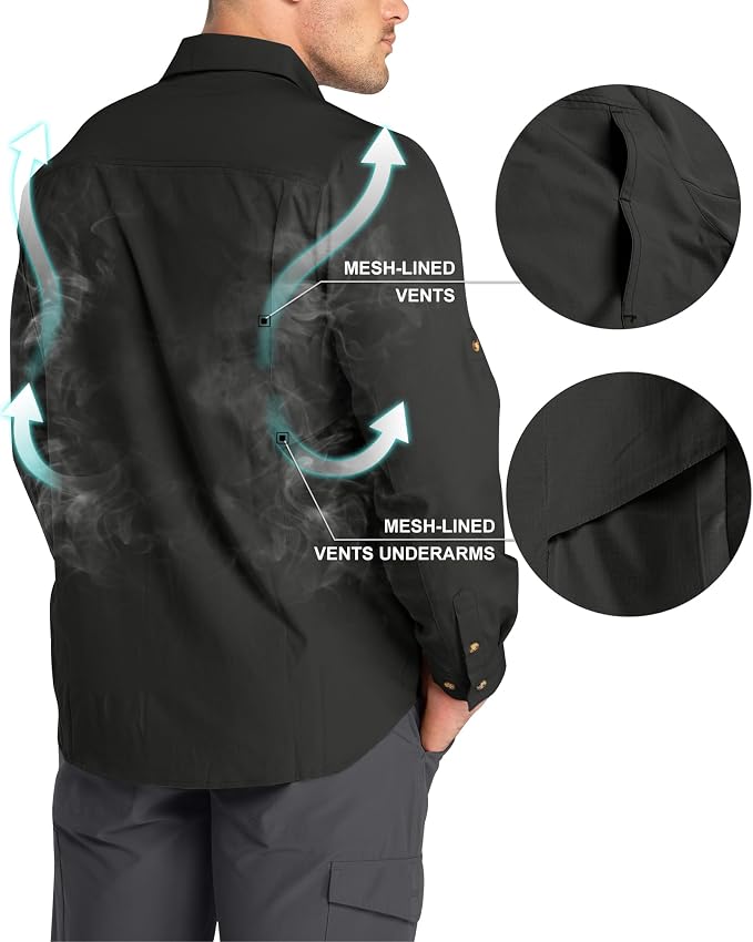 33,000ft Men's Long Sleeve Hiking Shirts Lightweight Quick Dry Sun Protection UV UPF 50 Fishing Shirt Outdoor Safari Travel