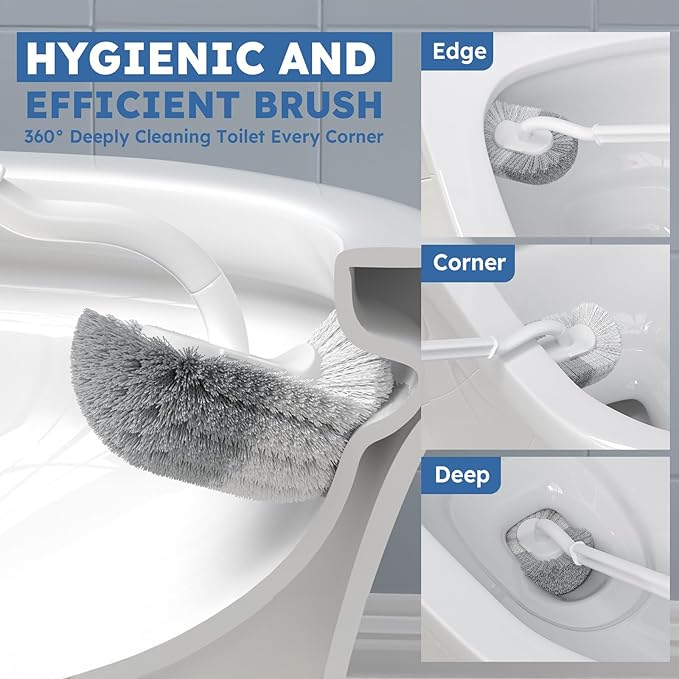 Toilet Brush, 2 Pack Toilet Brush and Holder Set with Durable Curved BristlesToilet Scrubber, Toilet Bowl Brush with Extra Long Handle,Toilet Cleaner with Caddy for Bathroom Deep Cleaning