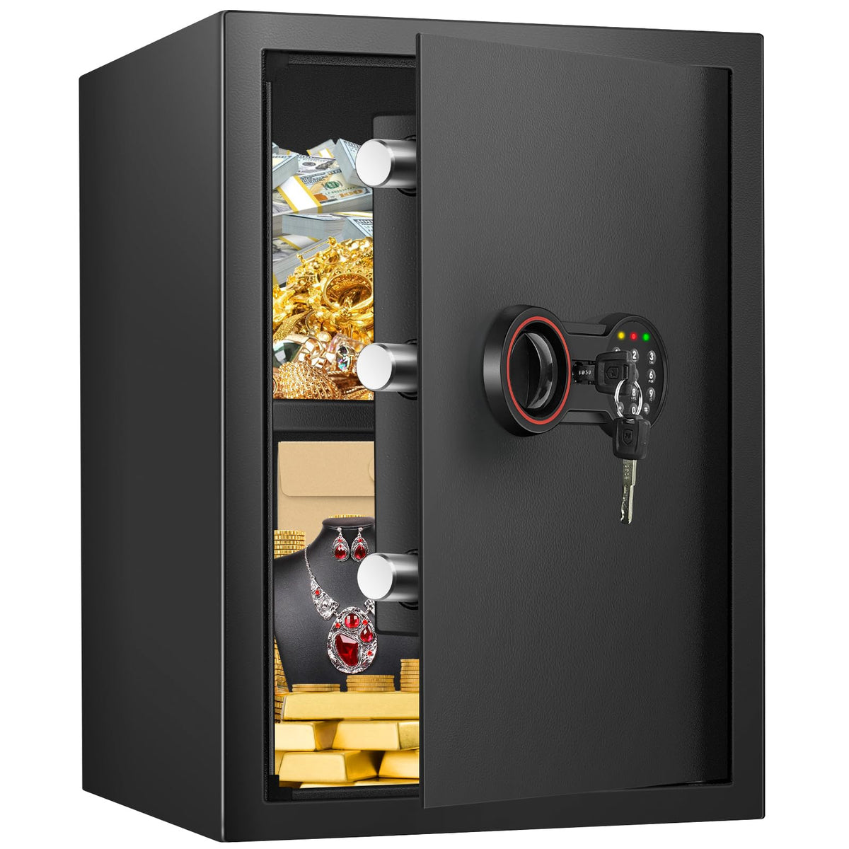 3.3 Cub Large Home Safe Fireproof Waterproof, Anti-theft Fireproof Safe Box with Programmable Keypad, Spare Keys and Removable Shelf, Digital Security Safe for Home Money Firearm Documents Medicines