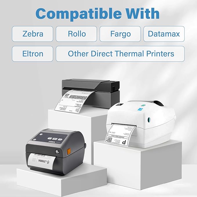 LotFancy 4x6 Thermal Labels, 1000 Shipping Labels, 4 Rolls-250 Labels per Roll, Perforated White Mailing Postage Label for Rollo, Zebra (NOT for DYMO)