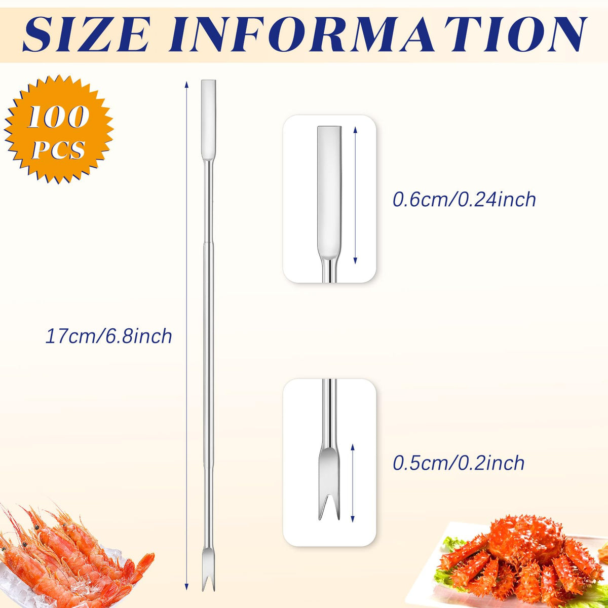 Yaomiao 100 Pcs Stainless Steel Seafood Forks Set Silver 6.8 Inch Crab Forks Seafood Tools Crab Legs Utensils Picks for Eating Lobster Leg Shrimp