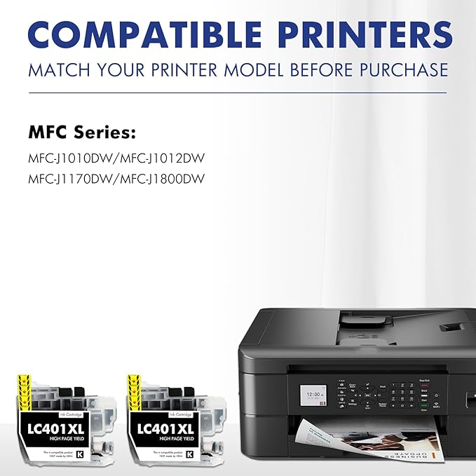 LC401XL LC401 MFC-J1010DW Black Ink Cartridges Compatible for Brother LC 401 XL MFC-J1010DW MFC-J1170DW MFC-J1012DW MFC-J1800DW MFC J1010DW Printer (High Yield, 2 Pack)