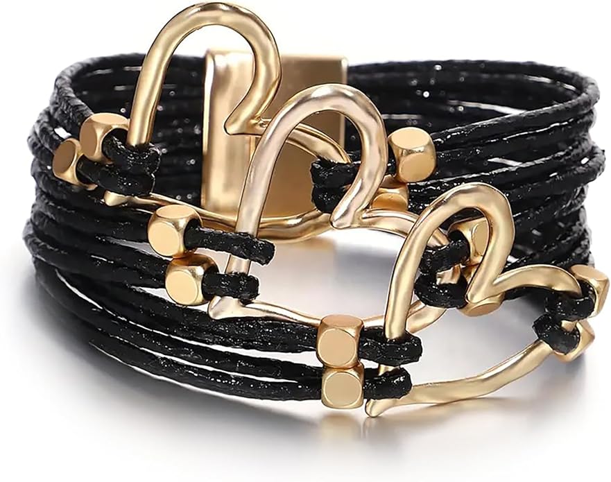 Fesciory Leather Wrap Bracelets for Women, Boho Leopard Multi-Layer Crystal Beads Cuff Bracelet Jewelry