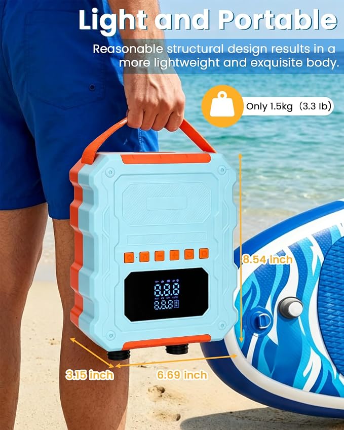 Electric Paddle Board Pump, 60PSI Rechargeable 15600mAh SUP Pump, Dual Stage Fast Inflation & Deflation with LED Light, Auto-Off Electric Pump for SUP, Surfing Kite, Tent and Inflatable Boat