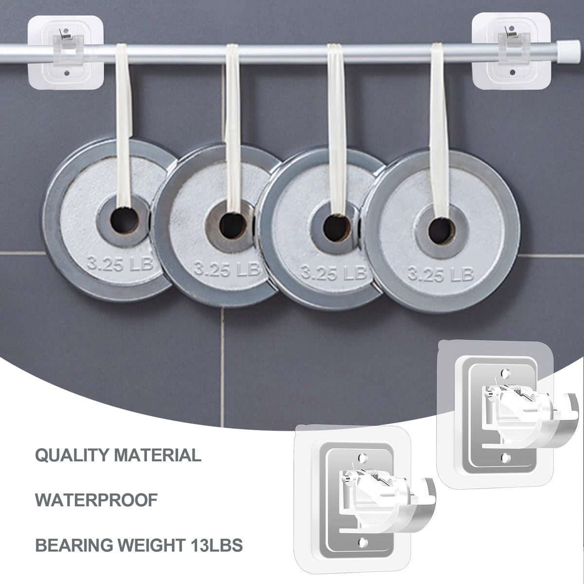 8PCS No Drill Curtain Rod Brackets No Drilling Self Adhesive Curtain Rod Holder Hooks Nail Free Adjustable Curtain Rod Hooks Curtain Hangers for Bathroom Kitchen Home Bathroom and Hotel (Transparent)