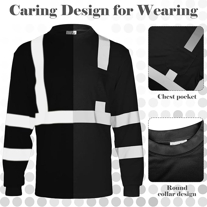 Amylove 4 Pcs Long Sleeve Safety Shirt High Visibility Reflective Construction Work Shirts for Men Women(XXXL,Yellow, Orange, Black, Blue)