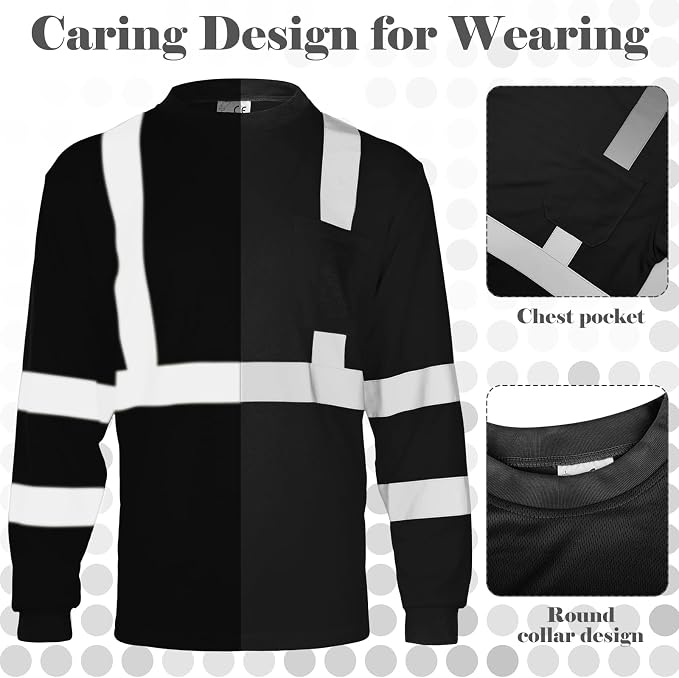 Amylove 4 Pcs Long Sleeve Safety Shirt High Visibility Reflective Construction Work Shirts for Men Women(XXL,Yellow, Orange, Black, Blue)