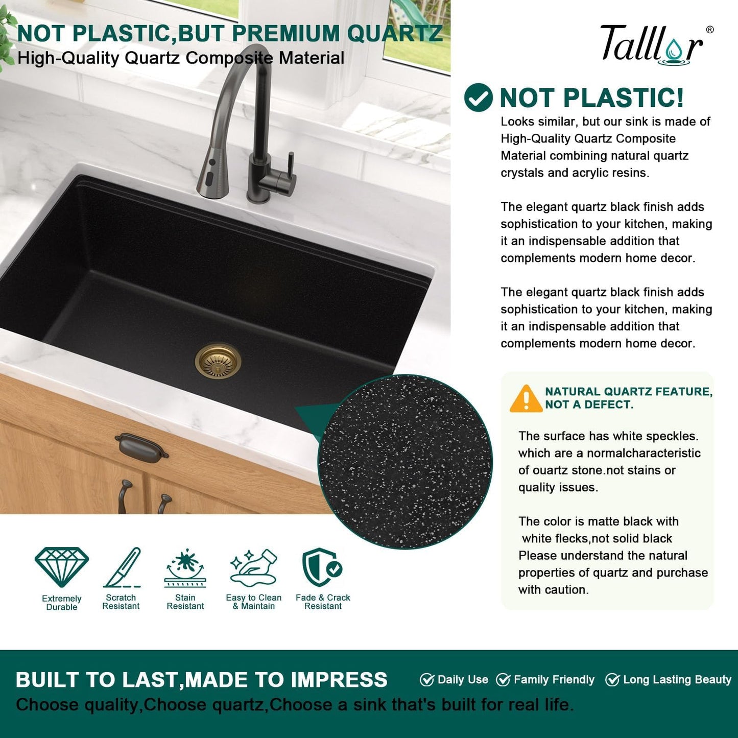 Talllor 21 Inch Drop In Bar Sink - Matte Black Granite Composite Workstation Single Bowl Small Prep Wet Sink with All-In One Gold Accessories & Cutting Board for RV, Kitchen Bar, and Boat#TLGT-130