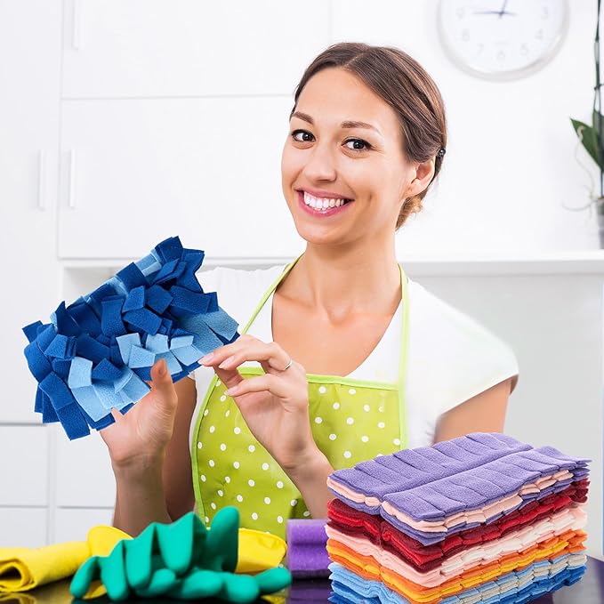 Zubebe 12 Pcs Duster Refill Reusable Fleece Duster Refills Feather Flat Dusters Multi Surface Washable Cleaning Pads Tools for Home, Blinds, Car, Pet, Furniture, Fans (Colorful)