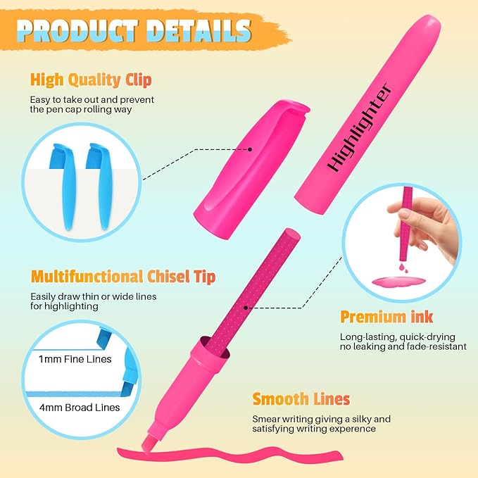 Aigybobo 192 Pack Highlighters in 6 Assorted Colors, Chisel Tip Dry-Quickly Highlighters Bulk, No Bleed Highlighter Markers for Kids Adults, Classroom Teachers Must Haves, School Office Supplies