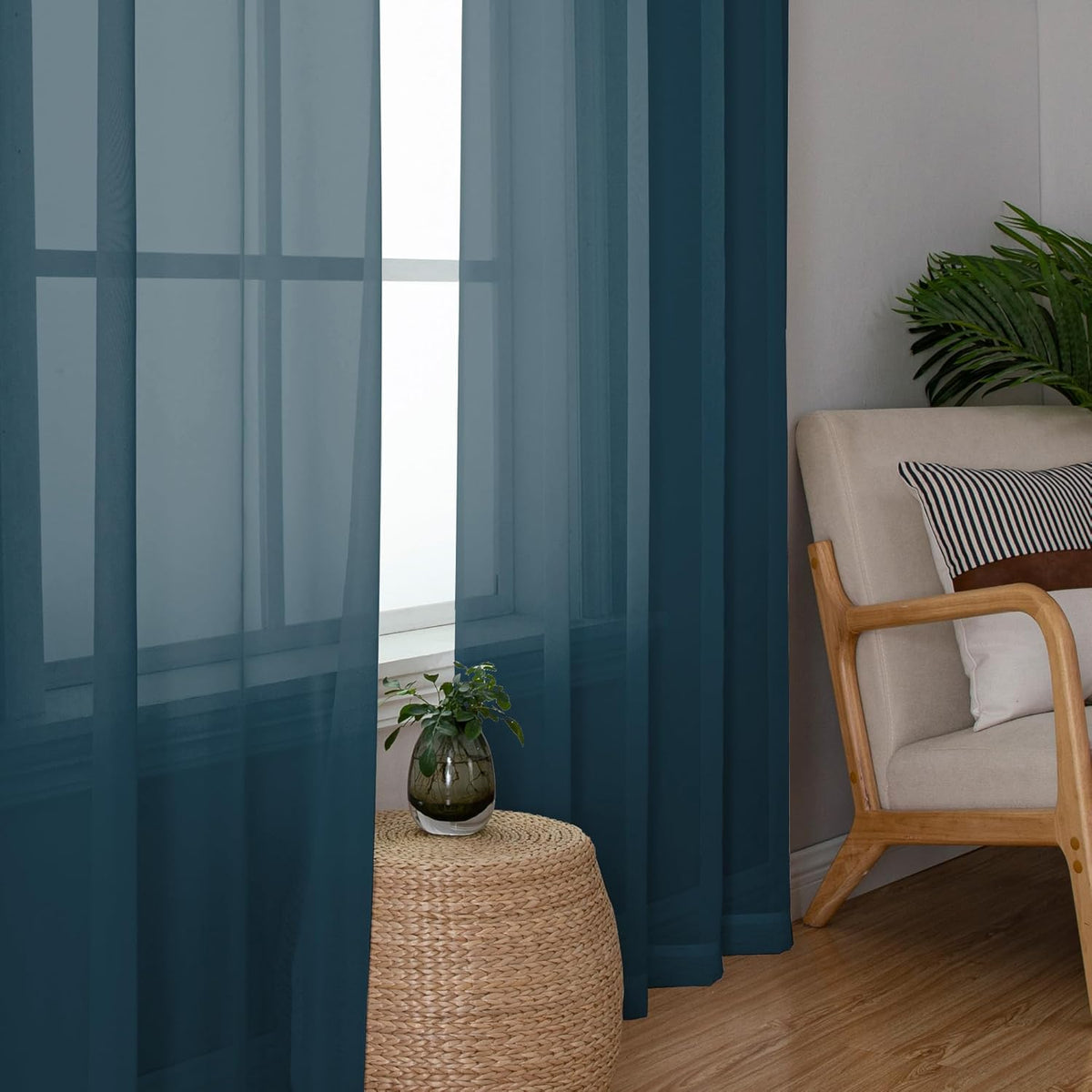Chyhomenyc Stone Blue Sheer Curtains 45 Inch Long 2 Panels, Light Filtering Rod Pocket Voile Short Curtains Drapes for Living Room Bedroom Small Windows, 42Wx45L Inches