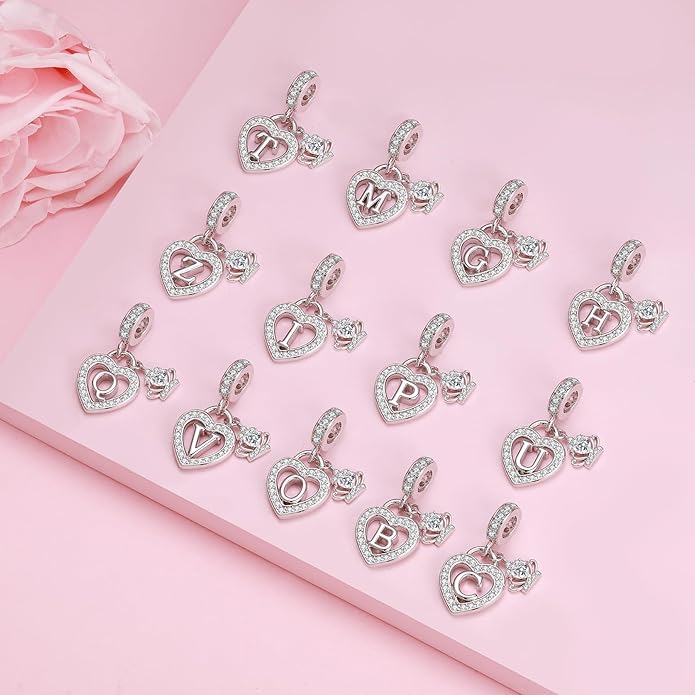 Letter Charms for Charms Bracelet: Silver Heart Alphabet Initial Dangle Charms Bead for Bracelets and Necklaces, Birthday Mother's Day Christmas Jewelry Gifts For Women